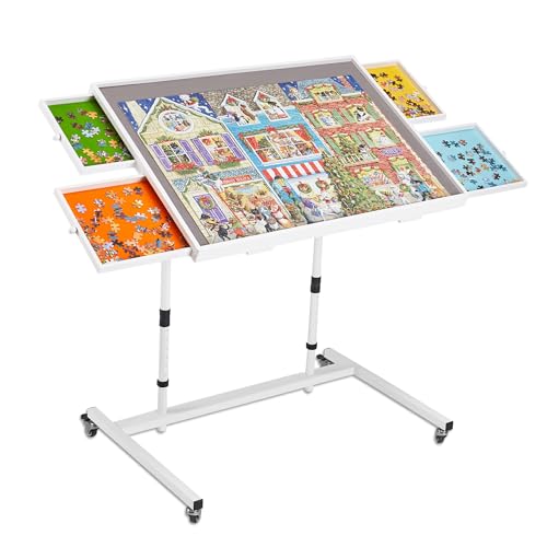 1000 Piece Jigsaw Puzzle Board Table with Drawers and Cover, Puzzle Board with Adjustable Angle and Height, Movable Puzzle Table with Legs for Adults, 30''x22'' Board with Storage, 4 Wheels - size: 1000 Puzzle Table