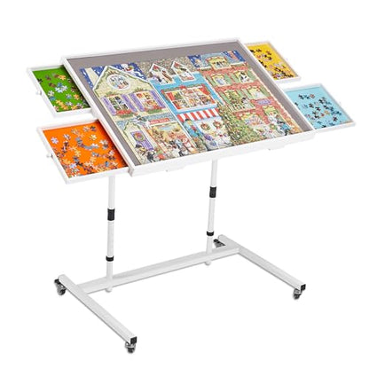 1000 Piece Jigsaw Puzzle Board Table with Drawers and Cover, Puzzle Board with Adjustable Angle and Height, Movable Puzzle Table with Legs for Adults, 30''x22'' Board with Storage, 4 Wheels - size: 1000 Puzzle Table