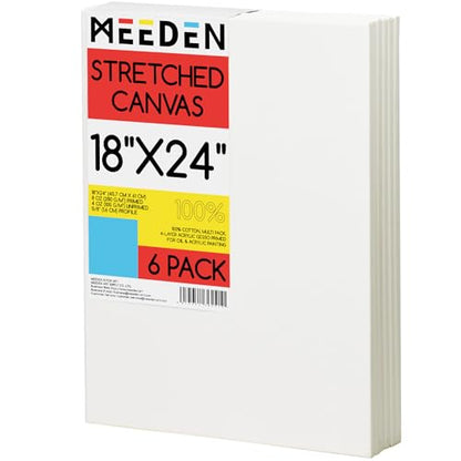 MEEDEN Stretched Canvas, 18 × 24 Inch, Pack of 6, Blank White Canvases for Painting, 100% Cotton, 8 oz Gesso-Primed, Pre-Stretched Canvas for Acrylic Oil Pouring & Airbrushing Painting - size: 18''x24''- 6 Pack