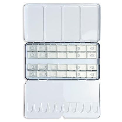 Large Watercolor Palette Tin with 28Pcs Watercolor Full Pans | Empty Metal Palette, 28Pcs White Full Pans, Folding Paint Tray, Palette with Lid, Mixing Area for Watercolor, Oils Gouache - style: Tin with 28 Transparent Full Pans