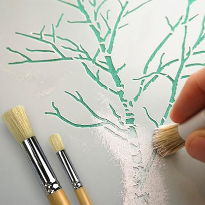 Stencil Brush Set, 6Pcs Natural Hog Bristle Stencil Brushes for Painting | stencil brushes with flat and dome hog bristles for stenciling, chalk paint, wax, wood signs, furniture, walls and DIY crafts