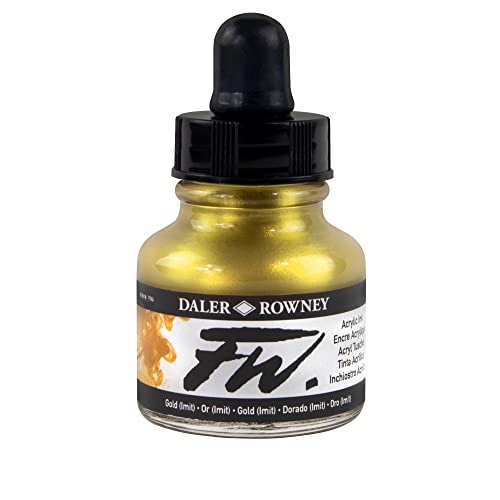 Daler-Rowney FW Acrylic Artists Ink, 1 oz, Imitation Gold (160029701) - color: Gold (Imitation), size: 1 fl oz
