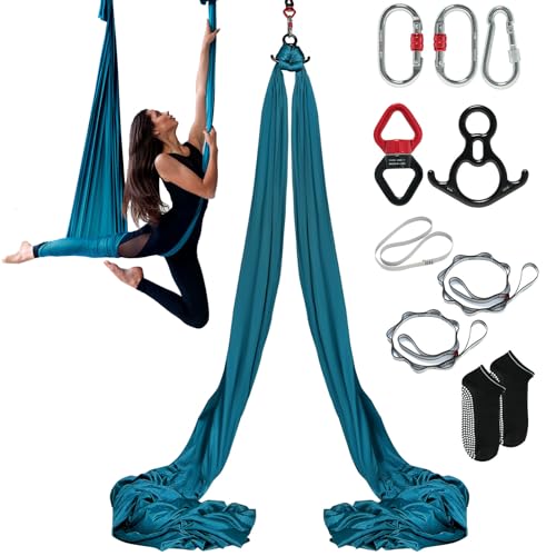 VEVOR Aerial Silk & Yoga Swing, Aerial Yoga Hammock Kit with 100gsm Nylon Fabric, Full Rigging Hardware & Easy Set-up Guide, Antigravity Flying for All Levels Fitness Bodybuilding - color: Green, size: 8.7 Yards