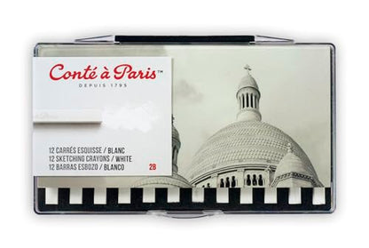Conté à Paris 12 Count 2B Sketching Crayons Set, White | Soft Highlighting Medium, Creates Strong Contrast On Toned Papers, Excellent For Layering And Detail - style: 12 Count - White 2B