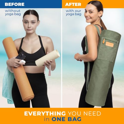 UDANA Canvas Yoga Mat Bag for Women & Men, Full-Zip Carrier with 3 Pockets & Adjustable Strap, Stylish Gym & Pilates Bag – Available in Multiple Sizes