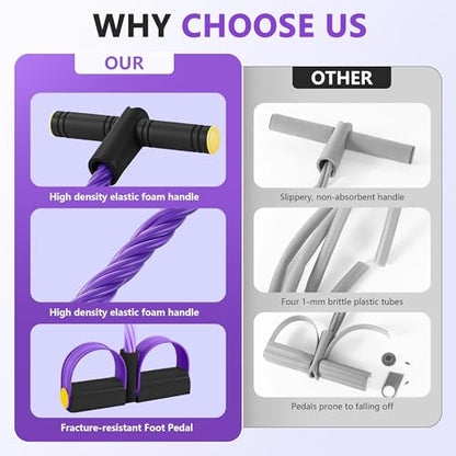 Pedal Resistance Band with Handle, 6-Tube Natural Rubber Exercise Bands - color: Black & Purple