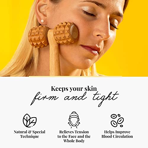 tuuli Accessories - T-Shape Massage Roller, Body and Face Roller, Multi-Functional Facial Massager, Helps Ease Muscle Tension and Supports Skin Health, Wooden Roller Massager Tool