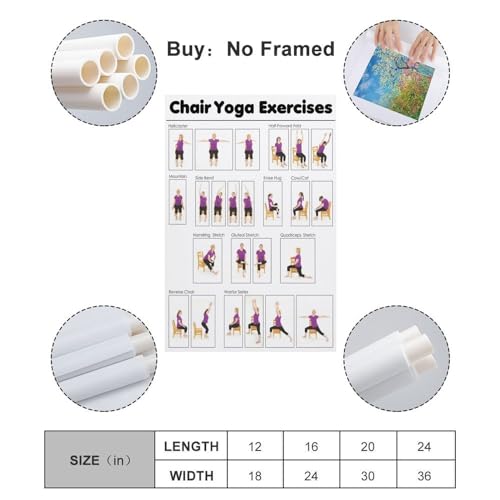 GLTLGBPR Chair Yoga Exercise Instruction Poster, Yoga Pose Chart Poster for Seniors Wall Art Canvas Printing Office Bedroom Aesthetic 08x12inch(20x30cm) Unframe-style - color: Unframe-style, size: 12"L x 8"W