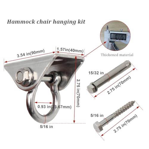 304 Stainless Steel Swing Hangers,Heavy Duty Hammock Hanging Kit for Swing Set,Chair,Yoga,Multiple Indoor Outdoor Gym,Sandbag,Indoor Outdoor 2 Pack (1500 lbs)