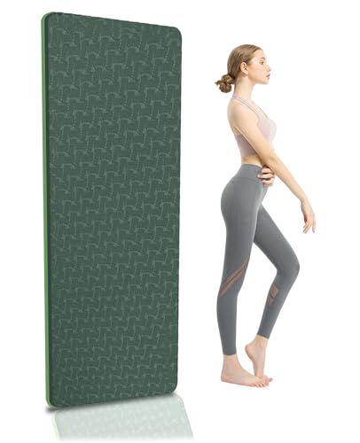 Yoga Mat 1/3" (8mm) Thick Non-Slip, Women Men Fitness & Exercise Mat, 72"Lx24"W Eco-Friendly TPE Workout Mat with Carrying Strap for Yoga, Pilates, Home Gym, Floor Exercises - color: Atrovirens