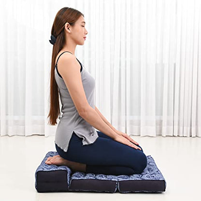 Leewadee Foldable Floor Mattress – 2 in 1 Floor Meditation Mat for Yoga and Relaxation, Seating Futon with Kapok - color: Cbt1 - Blue