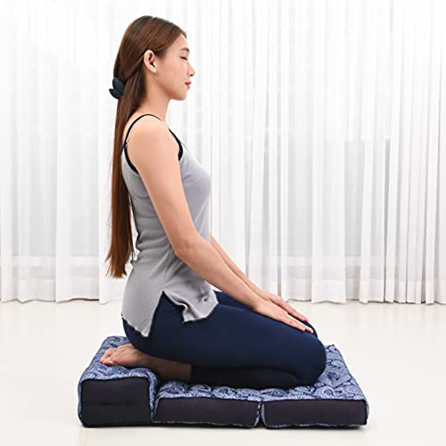 Leewadee Foldable Floor Mattress – 2 in 1 Floor Meditation Mat for Yoga and Relaxation, Seating Futon with Kapok - color: Cbt1 - Blue