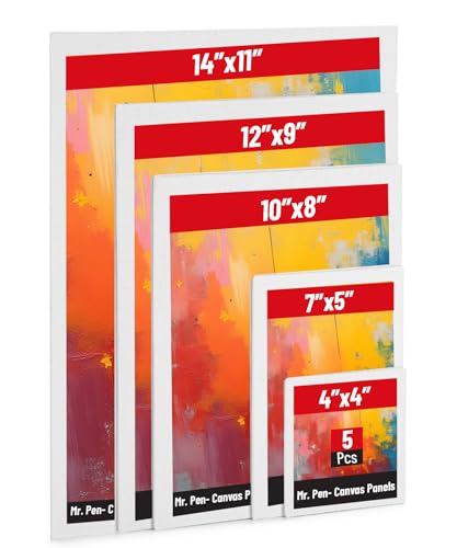Mr. Pen- Canvas Panels, 5 Pack, 4x4, 5x7, 8x10, 9x12, 11x14 Inches | Triple Primed for Oil & Acrylic Paints, Canvas Boards for Painting, Painting, Blank Canvas for Painting, 3mm Thickness - size: 4x4, 5x7, 8x10, 9x12, 11x14 Inches