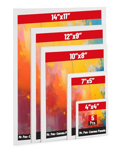 Mr. Pen- Canvas Panels, 5 Pack, 4x4, 5x7, 8x10, 9x12, 11x14 Inches | Triple Primed for Oil & Acrylic Paints, Canvas Boards for Painting, Painting, Blank Canvas for Painting, 3mm Thickness - size: 4x4, 5x7, 8x10, 9x12, 11x14 Inches
