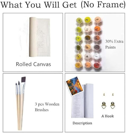 ZRIZQ Paint by Numbers Kit for Adults Beginner,Rose City Street,16x20 | Full set with wooden brushes,rolled canvas,rich paints.Calming activity.Beginner friendly.Just open and paint. - color: 16"X20"Rolled Canvas(Frameless)-Landscape 5