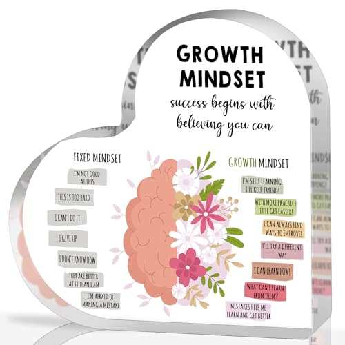 Growth Mindset Decor, Therapy Office Mental Health Classroom Art Educational Acrylic Heart Inspirational Gift Change Your Mindset Decorations Positive Sayings Inspirational Gifts for Teacher Students - color: 020