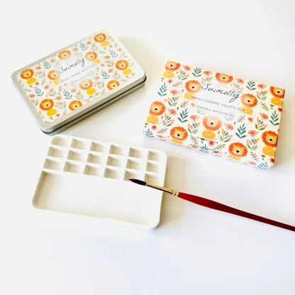 Watercolor Palette,Portable Travel Ceramic Palette,Small Travel Metal Paint Boxwith Porcelain Palette (18Well)