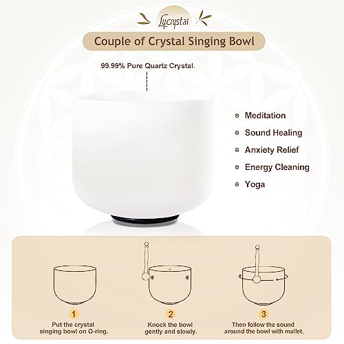 Couple of 2 PCS Crystal Singing Bowl Set, 8"F and 10" C Note - size: 8"F 10"C