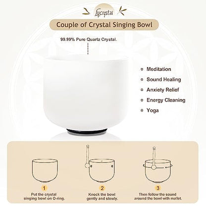 Couple of 2 PCS Crystal Singing Bowl Set, 8"F and 10" C Note - size: 8"F 10"C