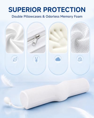 SMDR Adjustable Cervical Neck Pillow for Pain Relief Sleeping, Memory Foam Neck Roll Bolster with Air Cushion Support, Ergonomic Design for Neck and Shoulder Comfort, Washable Cover, 4.71" x 23.61"