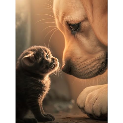 PRASIO Cat Diamond Art Kits for Adults Beginners, Dog Diamond Painting Kits for Adults, Full Drill Cat and Dog Gem Art Kit, DIY 5D Animal Diamond Dots for Adults for Gift Home Decor 12x16 inch - color: XM-DP-DogAndCat-3040