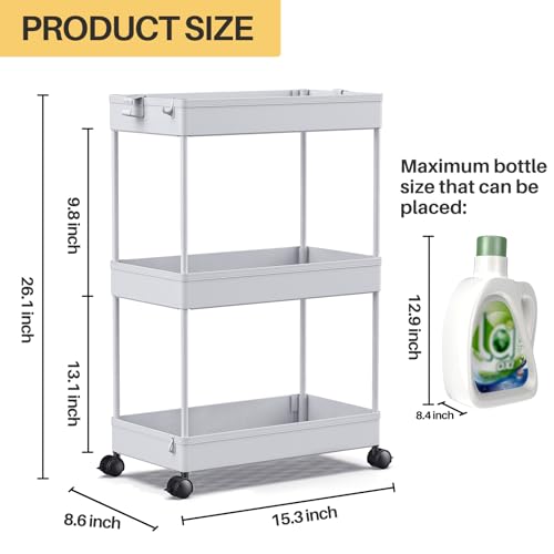 SPACEKEEPER 3 Tier Rolling Cart, Bathroom Cart Organizer with Wheels, Gray - color: Grey, size: 3 Tier