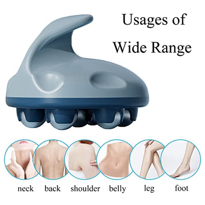 WMM Hand Held Massager, Full Body Massage Tool with Roller Ball Massager Manual 360-degree-roller for Muscle Back Neck Joint Foot Shoulder Leg Pain Relief with Portable Design - color: Blue