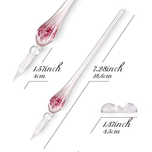 Glass Dip Pen Set,Calligraphy Pen,Crystal Signature Pen for Art, Writing, Signatures -Decoration and Business Gift - color: safflower