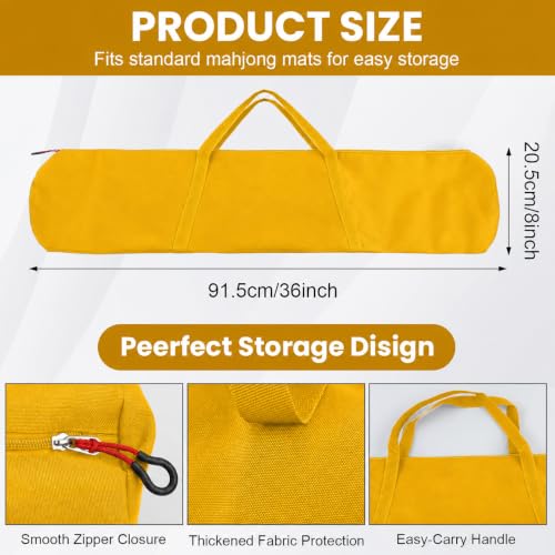 34-Inch Mahjong Mat Bag, Heavy-Duty Canvas Carrying Bag with Center Dual Handles & Smooth Zipper, Fits Mahjong Mat, Racks & Tiles, All-in-One Travel Storage Bag (Yellow) - color: Yellow