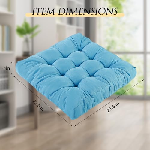 Meditation Floor Cushions, Thickened Floor Pillow for Adults, Large Square Pillows Seat Cushion for Tatami Living Room Yoga, Memory Sponge Block Added, 22x22 Inch, Light Blue - color: Light Blue, size: 1pcs