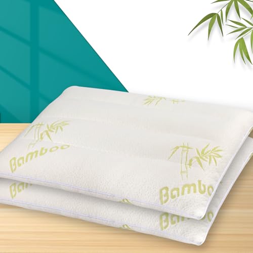 MINUPWELL 2 Packs Ultra Thin Pillows, Flat Pillows for Sleeping Thin, 7D High Support 2.5 inch Height Slim Bed Pillows for Stomach Sleeper, Standard Size -18x26 in - Rayon Derived from Bamboo - color: White, size: Standard Cooling(2PC)