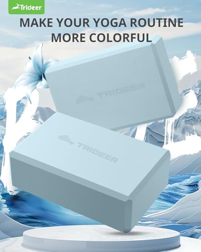 Trideer Yoga Blocks 2 Pack, Soft Non-Slip Foam Blocks with Beveled Edges for Alignment and Stretching in Yoga, Pilates, and Dance - Supportive, Lightweight, Odor Resistant, Latex-Free - color: Light Blue-2 Pack