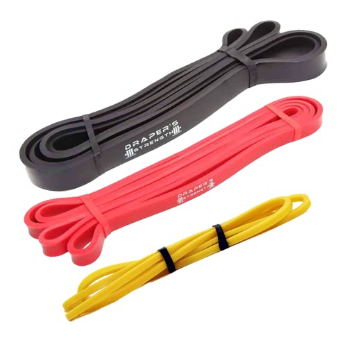 Draper's Strength Heavy Duty Resistance Stretch Loop Bands for Powerlifting Workout Exercise and Assisted Pull Ups - color: #08 3 Band Set Yellow-Black