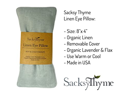 Sacksy Thyme Organic Linen Eye Pillow - Lavender & Flaxseed for Relaxation, Yoga, Stress Relief - Microwavable Heating Pad & Cool Compress - Made in USA - Gifts for Meditation - color: Sage (Lavender)