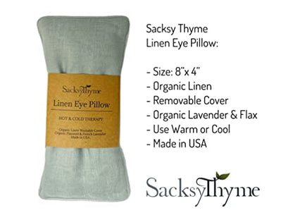 Sacksy Thyme Organic Linen Eye Pillow - Lavender & Flaxseed for Relaxation, Yoga, Stress Relief - Microwavable Heating Pad & Cool Compress - Made in USA - Gifts for Meditation - color: Sage (Lavender)