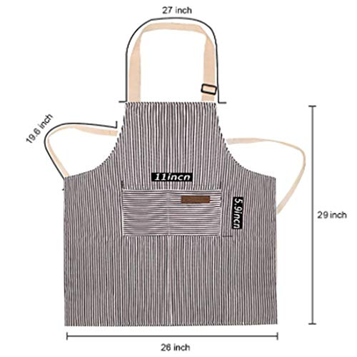 RUIBOLU Adjustable Bib Apron with 2 Pockets Cooking Kitchen Cotton Aprons for Women Men Chef Restaurant BBQ Painting - color: Khaki Stripes