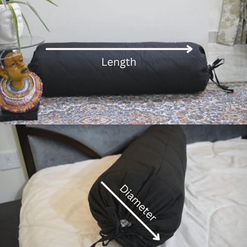 Quilted Bolster Pillow Cover (Black, 8"Diameter x24"Long (20 cm x 60 cm )) - color: Black, size: 24" x 8" (Pack of 1)