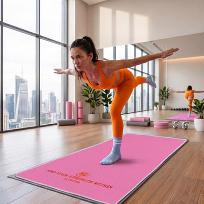 Upgraded Yoga Mat Towel with Bonus Grip Socks, Elegant Embroidered - color: Rose Pink