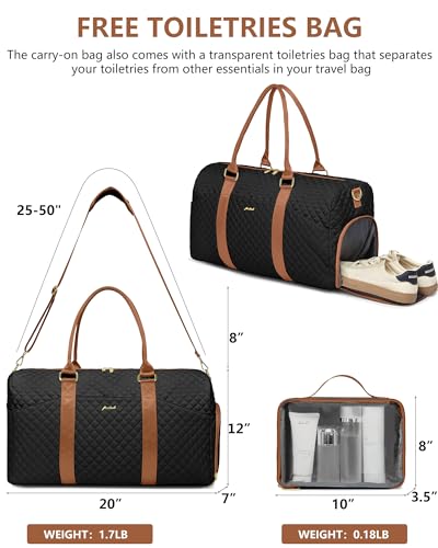 Women Weekender Travel Duffle Bag: Travel Duffel Overnight Bags with Shoe Compartment Large Carry on Tote with Toiletry Bag Weekend Traveling Yoga Gym Hospital Bag for Women with Wet Pocket - color: 09-Black Brown, size: Large