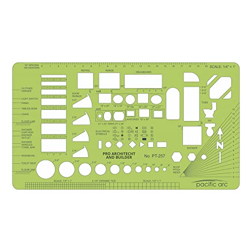 Pacific Arc, Architects & Builders Template, 1/4 in Scale, Drawing aid Stencil for Professional or School Work, Size 5.125 x 9.25 in. - style: Architects & Builders