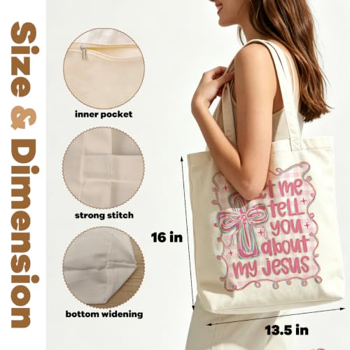 VICBOU Western Cow Skull Canvas Tote Bag for Women Girls, Cowgirl Shoulder Bag with Pocket for Beach Shopping Work - color: Jesuscross