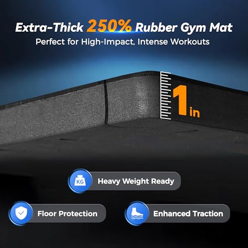 SUPERJARE 1" Extra-Thick Rubber Top Exercise Mat, Gym Flooring for Home Gym | Puzzle Gym Mat for Workout Equipment, Interlocking Floor Tiles with EVA Foam, 12 Pcs 48 Sq Ft, Black/Blue - size: 12 Tiles (48 Sq Ft)
