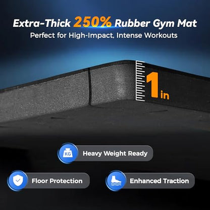 SUPERJARE 1" Extra-Thick Rubber Top Exercise Mat, Gym Flooring for Home Gym | Puzzle Gym Mat for Workout Equipment, Interlocking Floor Tiles with EVA Foam, 12 Pcs 48 Sq Ft, Black/Blue - size: 12 Tiles (48 Sq Ft)