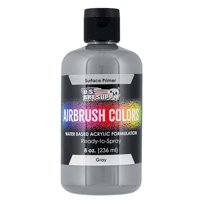 U.S. Art Supply Gray Surface Primer Airbrush Paint, 8 oz - Acrylic Primer Paint, Ready-To-Spray, Water-Based Acrylic Polyurethane for Miniatures, Models, Plastic, Metal, Wood, Canvas, 3D Prints - color: Gray