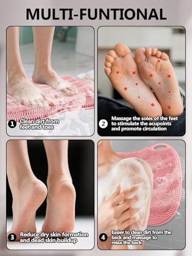 Kalolary Silicone Shower Foot Scrubber Mat with Non Slip Suction Cups - color: Pink