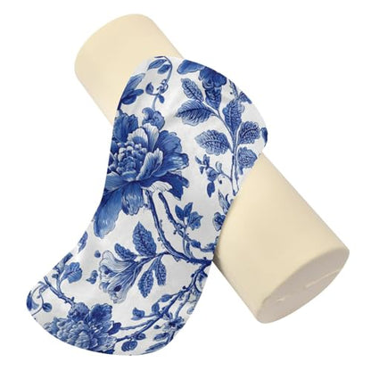 Bolster Pillow Neck Pillow Round Soft Health Memory Foam Pillows Long Cylindrical Body Pillow with Removable Cover Cute Back Yoga Blue and White Flowers Leaves 17" x 5.5" - color: Blue and White Flowers Leaves