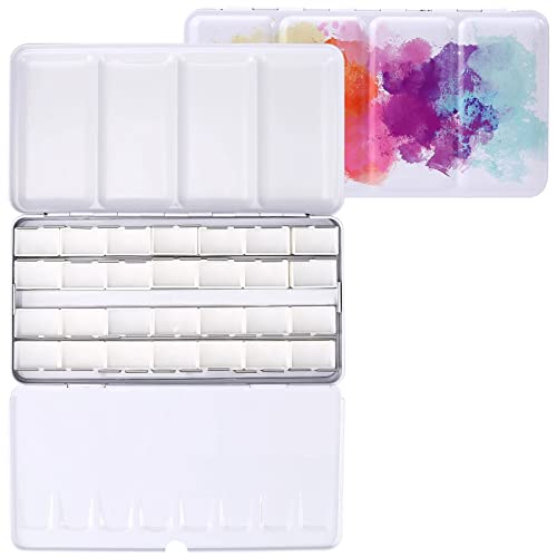 Empty Watercolor Palette, Empty Watercolor Tin with Fold Out Palette, Large Colorful Watercolor Tray Palette with 28 Empty Full Pans for Plein Air Painting and Sketching - color: Colorful, size: 28 Empty Full Pans