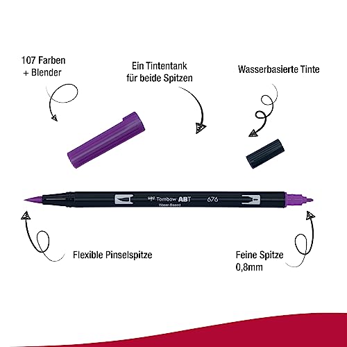 Tombow Dual Brush Pen, ABT, No. 676 (AB-T676) - color: 676 Royal Purple