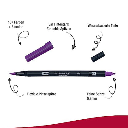 Tombow Dual Brush Pen, ABT, No. 676 (AB-T676) - color: 676 Royal Purple