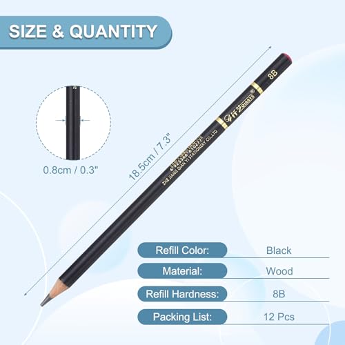PATIKIL 12Pcs Drawing Pencils for Sketching, 8B Refill Sketch Pencils for Drawing, Graphite Art Pencil Set Professional Resistant Lead for Painting Shading Artist Office Supplies - size: 8B